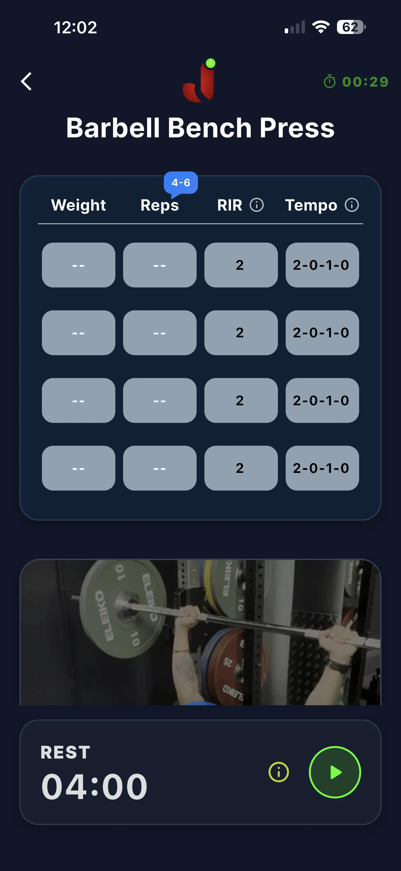 JFitGo — sesión con RIR y Tempo